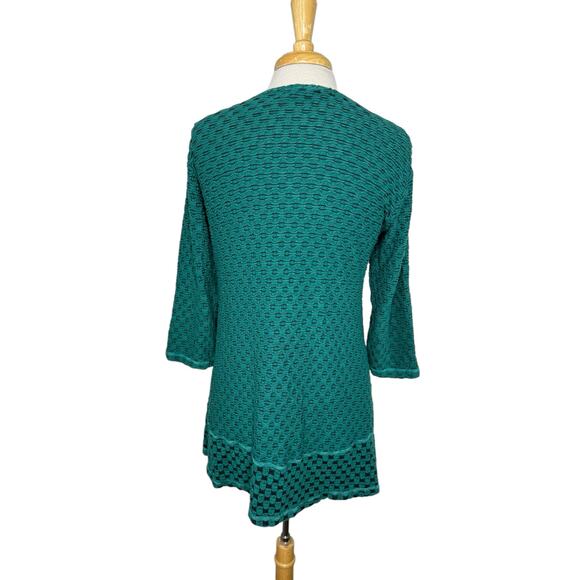 CMC COLOR ME COTTON Teal Black Textured Tunic Top Size Medium Womens 3/4 Sleeve - Picture 3 of 10